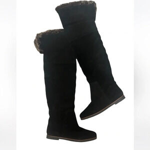 Sam Edelman over the knee or rolled down suede with faux fur trim boots EUC  7